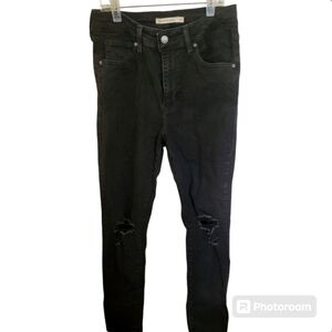 Vintage Levi's 721 High Rise Skinny Black Distressed Denim Jeans Size 27